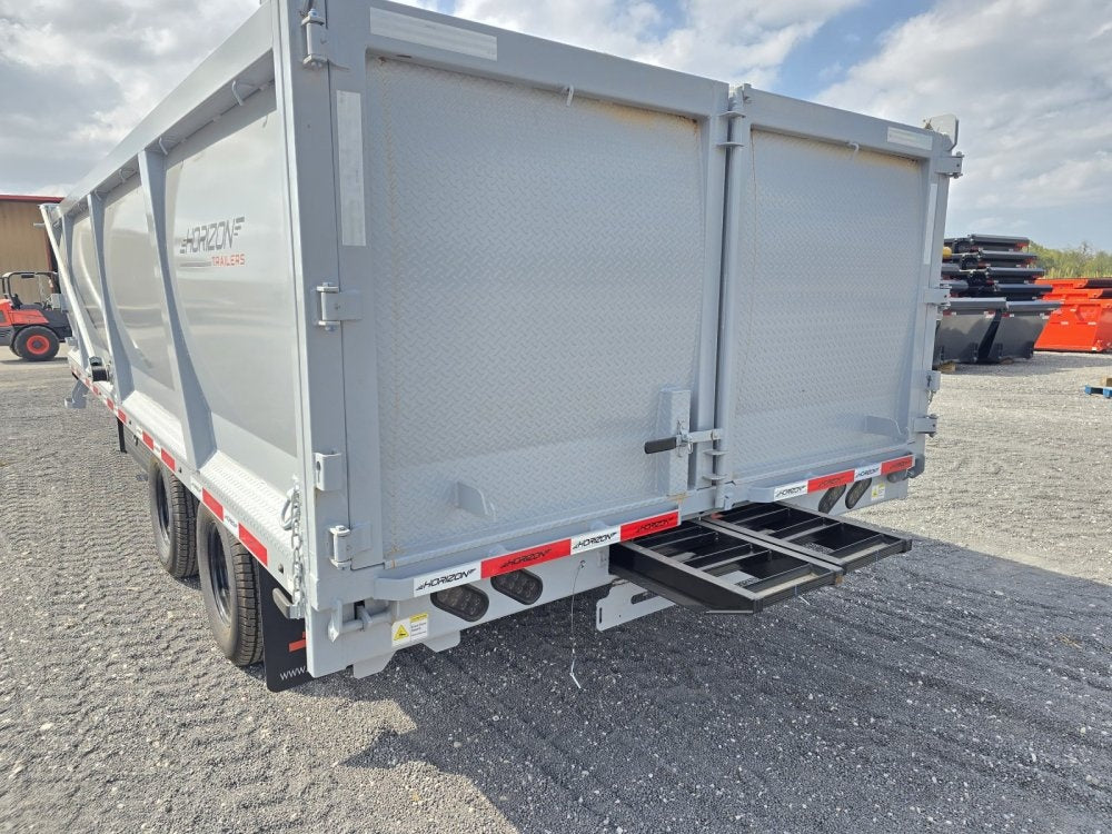 20' HZH GN Dump Trailer w/ 4' Walls (2) 12k Axles, 3-Way Door, Tarp, Hydraulic Jacks - Gooseneck Dump - TrailerSwap