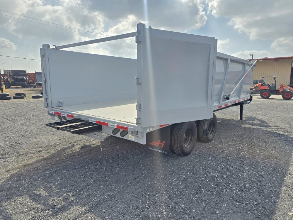 20' HZH GN Dump Trailer w/ 4' Walls (2) 12k Axles, 3-Way Door, Tarp, Hydraulic Jacks - Gooseneck Dump - TrailerSwap