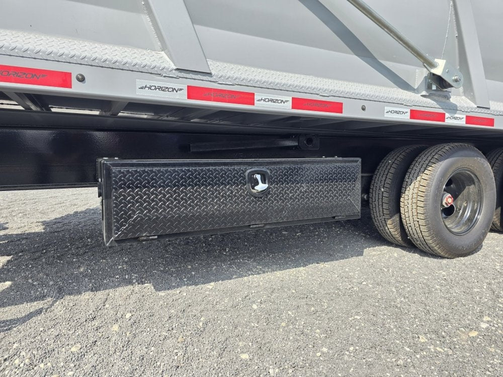 20' HZH GN Dump Trailer w/ 4' Walls (2) 12k Axles, 3-Way Door, Tarp, Hydraulic Jacks - Gooseneck Dump - TrailerSwap