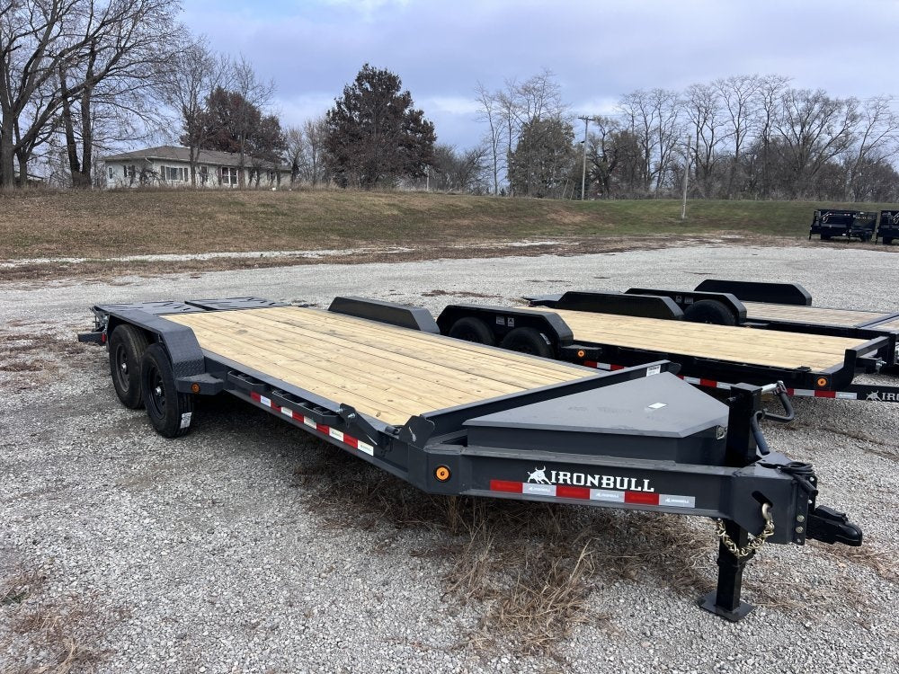 20' Iron Bull EWB Bumper Pull Equipment Trailer Mega Ramps - (2) 7,000 lb Axles - Low Profile Equipment Trailers - TrailerSwap