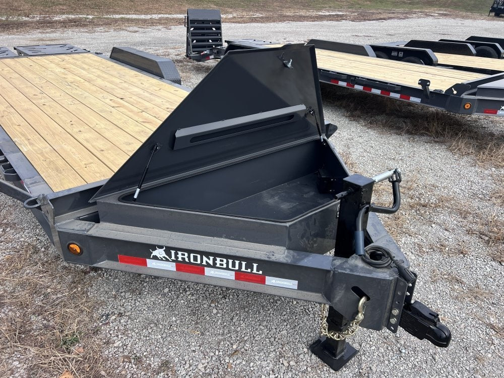20' Iron Bull EWB Bumper Pull Equipment Trailer Mega Ramps - (2) 7,000 lb Axles - Low Profile Equipment Trailers - TrailerSwap