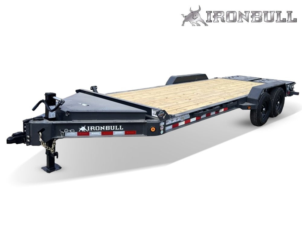 20' Iron Bull EWB Bumper Pull Equipment Trailer Mega Ramps - (2) 7,000 lb Axles - Low Profile Equipment Trailers - TrailerSwap