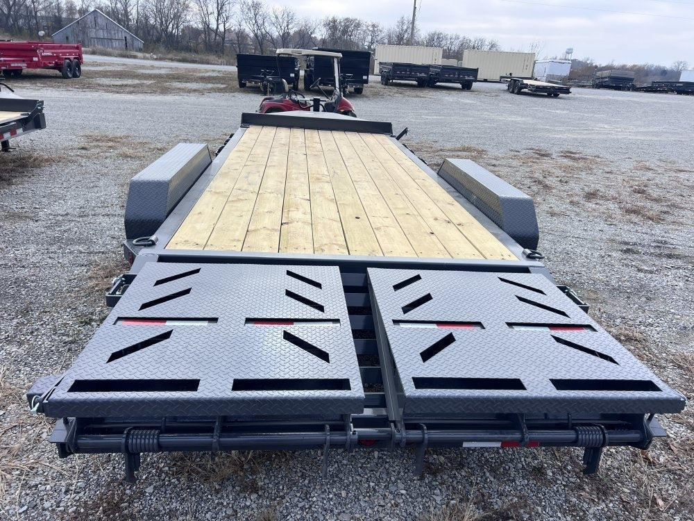 20' Iron Bull EWB Bumper Pull Equipment Trailer Mega Ramps - (2) 7,000 lb Axles - Low Profile Equipment Trailers - TrailerSwap