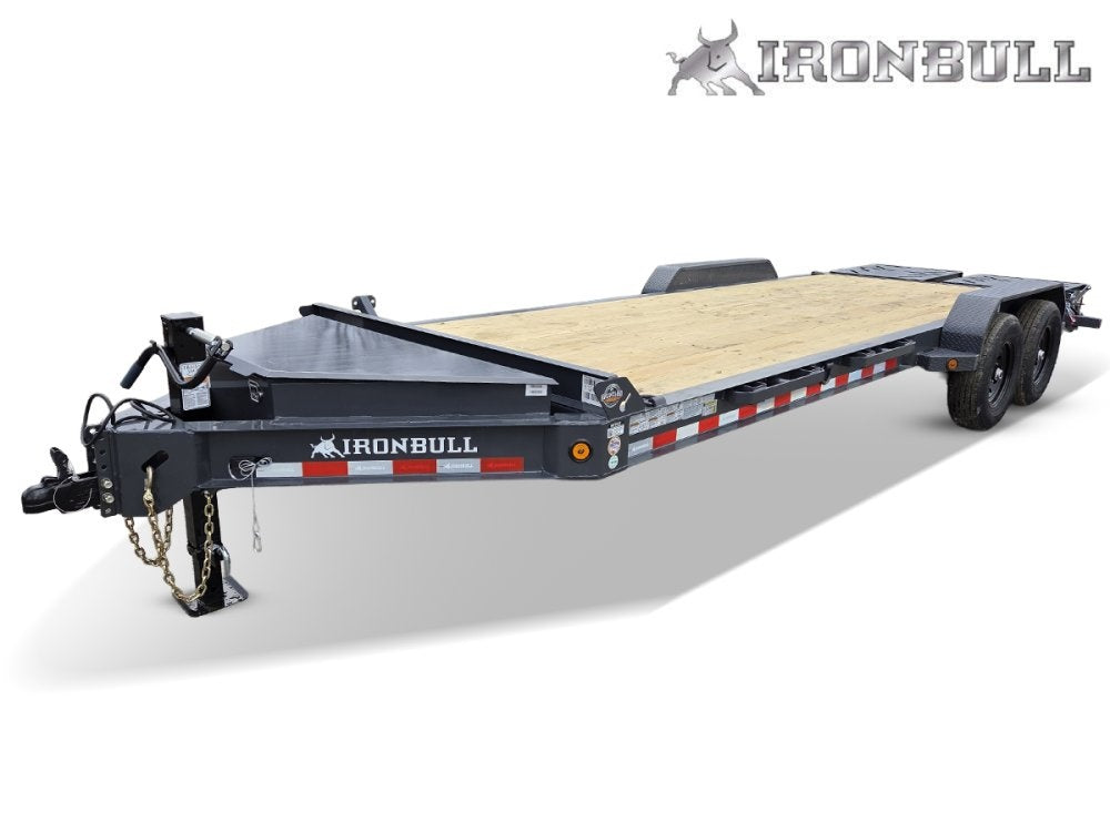 22' Iron Bull EWB Bumper Pull Equipment Trailer Mega Ramps - (2) 7,000 lb Axles - Equipment Tilt - TrailerSwap
