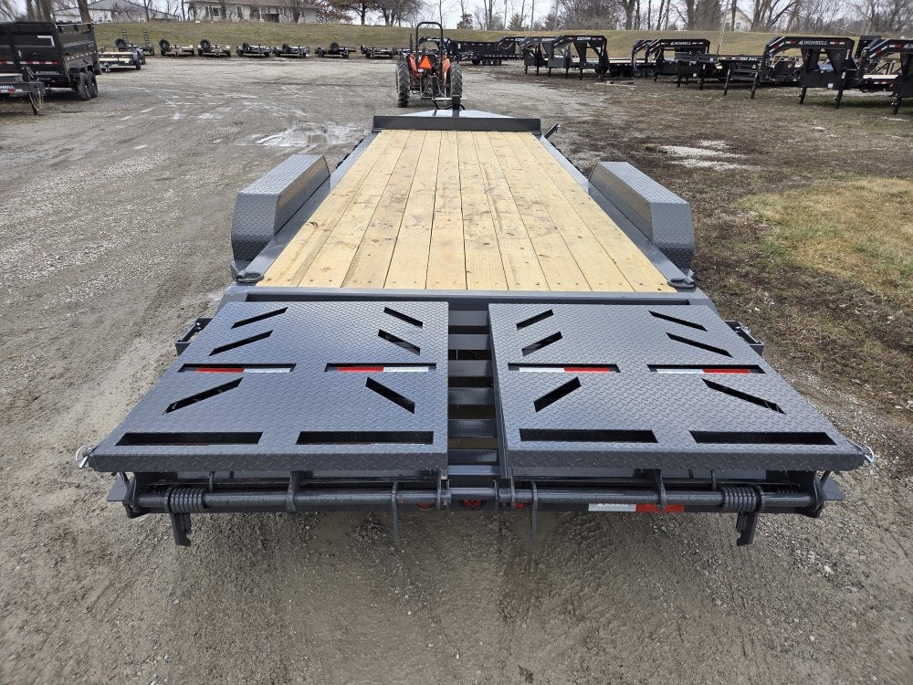 22' Iron Bull EWB Bumper Pull Equipment Trailer Mega Ramps - (2) 7,000 lb Axles - Equipment Tilt - TrailerSwap