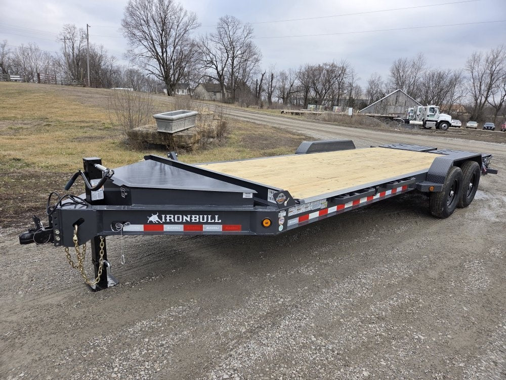 22' Iron Bull EWB Bumper Pull Equipment Trailer Mega Ramps - (2) 7,000 lb Axles - Equipment Tilt - TrailerSwap