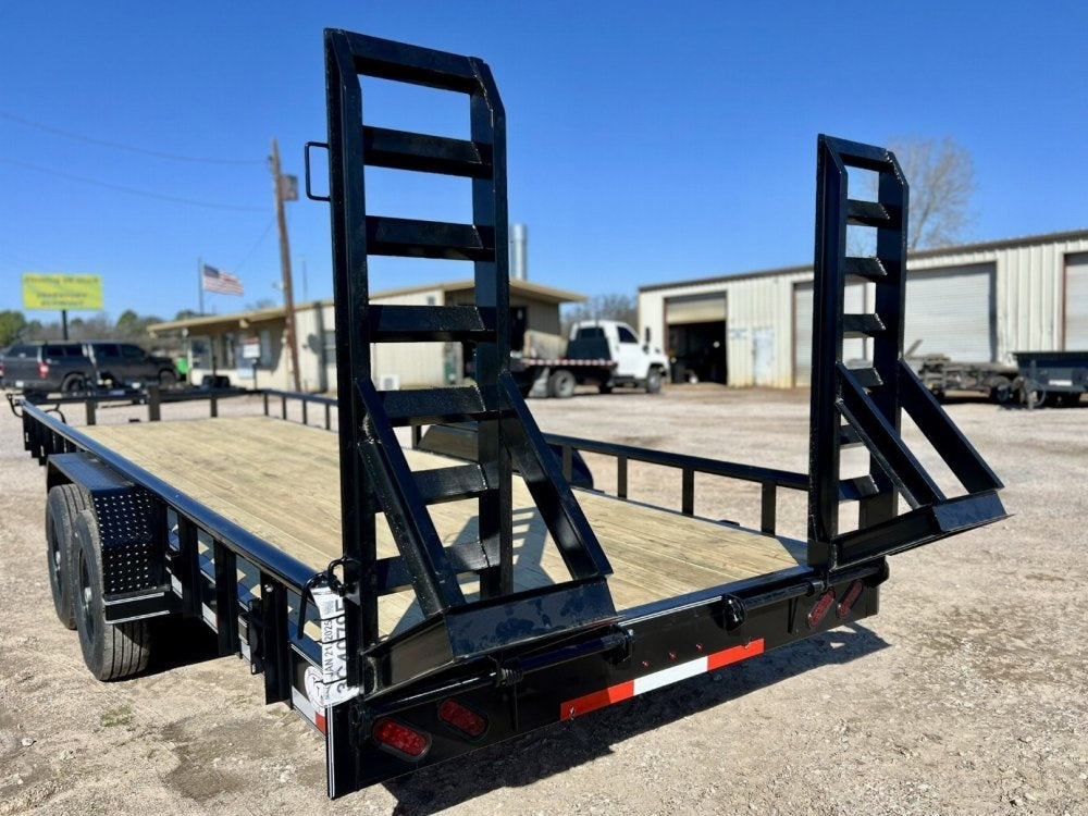 24' Equipment Trailer - 7K Axles - Stand Up Ramps - Pipe Top Rail - TrailerSwap