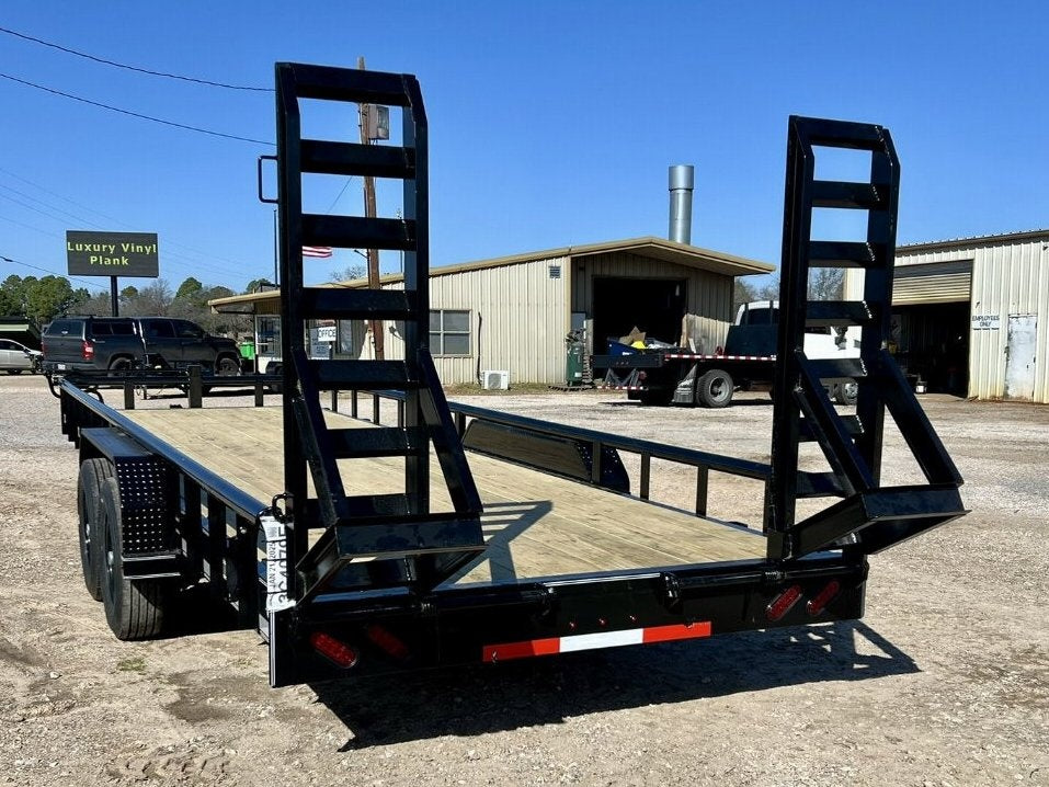 24' Equipment Trailer - 7K Axles - Stand Up Ramps - Pipe Top Rail - TrailerSwap