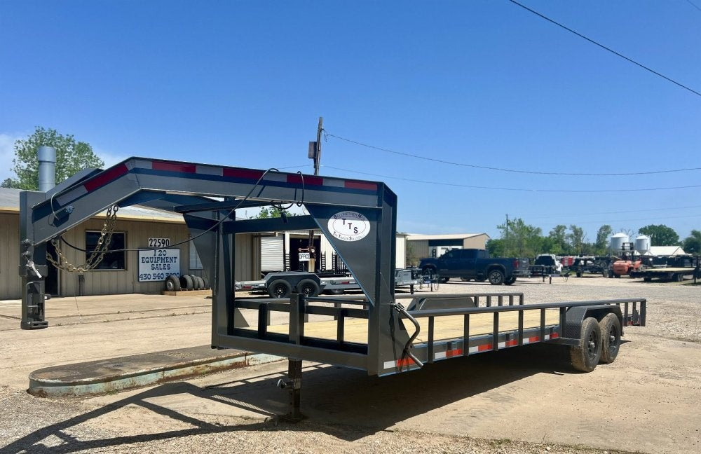 24' Gooseneck Heavy Pipe Rail Equipment Trailer - 6K Axles - Slide In Ramps - Pipe Top Rail - TrailerSwap