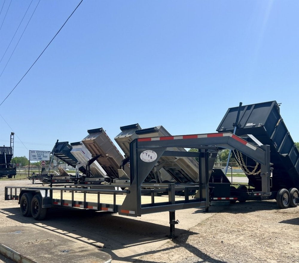 24' Gooseneck Heavy Pipe Rail Equipment Trailer - 6K Axles - Slide In Ramps - Pipe Top Rail - TrailerSwap