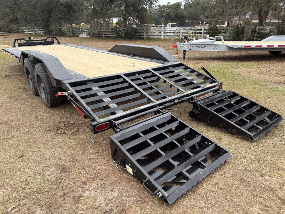 24' HEH Bumper Pull Equipment Trailer (2) 10K Axles, Drive Over Fenders, 3' Dove W/ Mountain Ramps - Low Profile Equipment Trailers - TrailerSwap