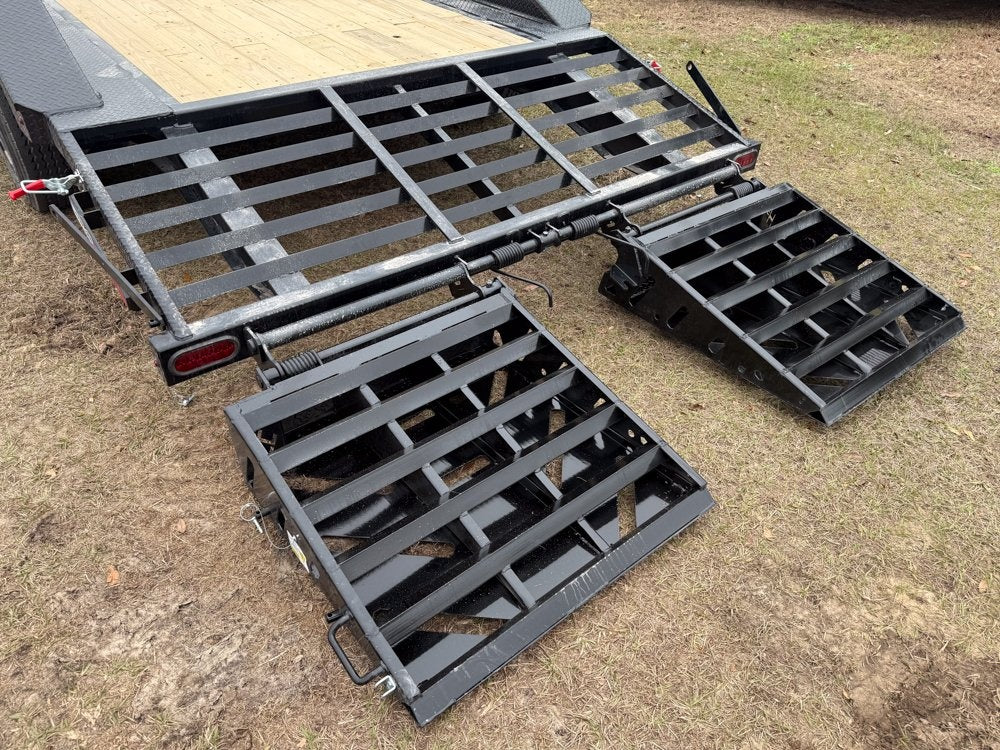 24' HEH Bumper Pull Equipment Trailer (2) 10K Axles, Drive Over Fenders, 3' Dove W/ Mountain Ramps - Low Profile Equipment Trailers - TrailerSwap
