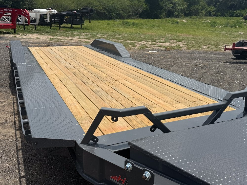 24' HEH Bumper Pull Equipment Trailer (2) 10K Axles, Drive Over Fenders, 3' Dove W/ Mountain Ramps - Low Profile Equipment Trailers - TrailerSwap