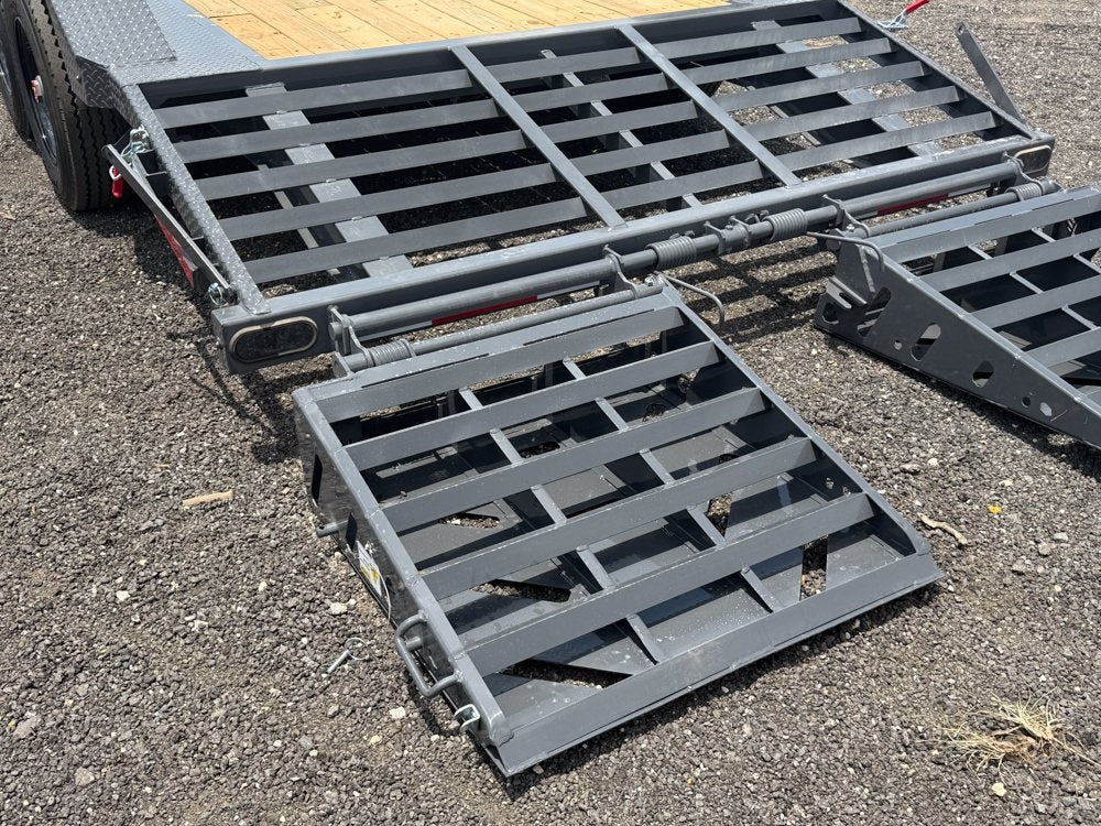 24' HEH Bumper Pull Equipment Trailer (2) 10K Axles, Drive Over Fenders, 3' Dove W/ Mountain Ramps - Low Profile Equipment Trailers - TrailerSwap