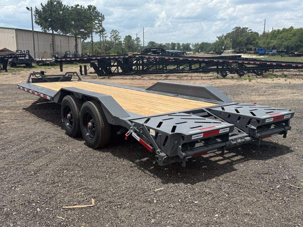 24' HEH Bumper Pull Equipment Trailer (2) 10K Axles, Drive Over Fenders, 3' Dove W/ Mountain Ramps - Low Profile Equipment Trailers - TrailerSwap