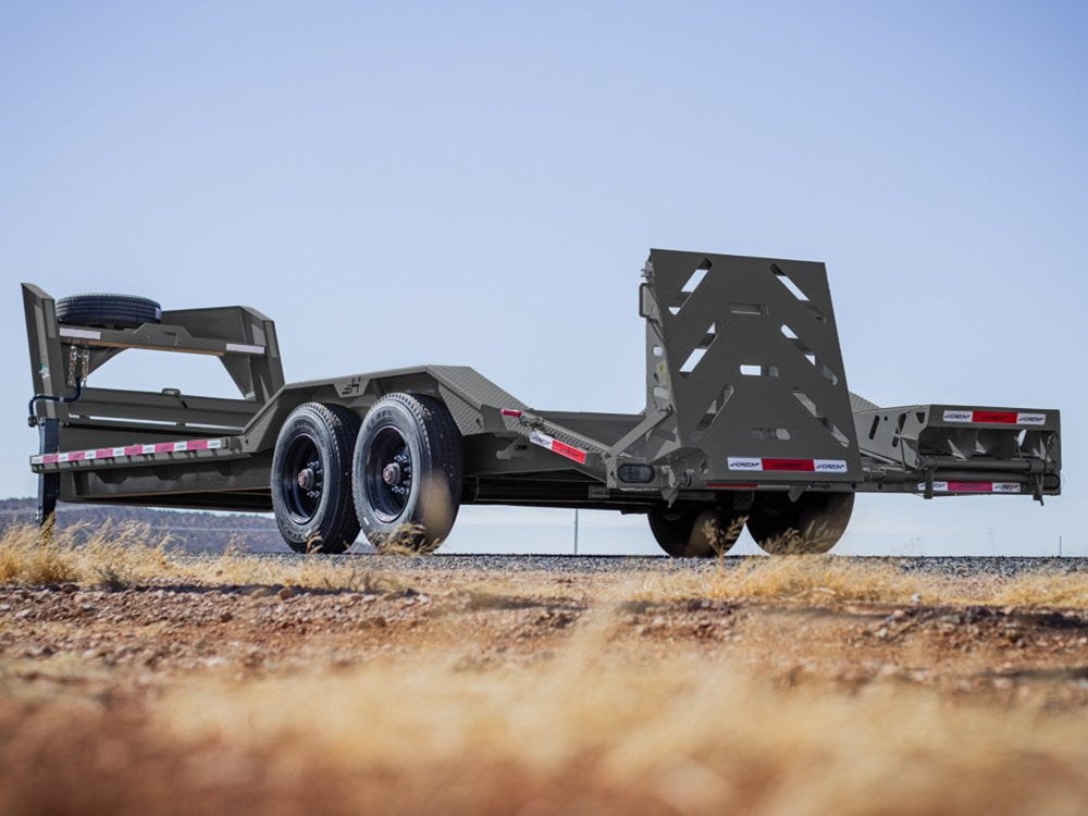 24' HEH Gooseneck Equipment Trailer (2) 10K Axles, Drive Over Fenders, 3' Dove W/ Mountain Ramps - Equipment Trailers - TrailerSwap