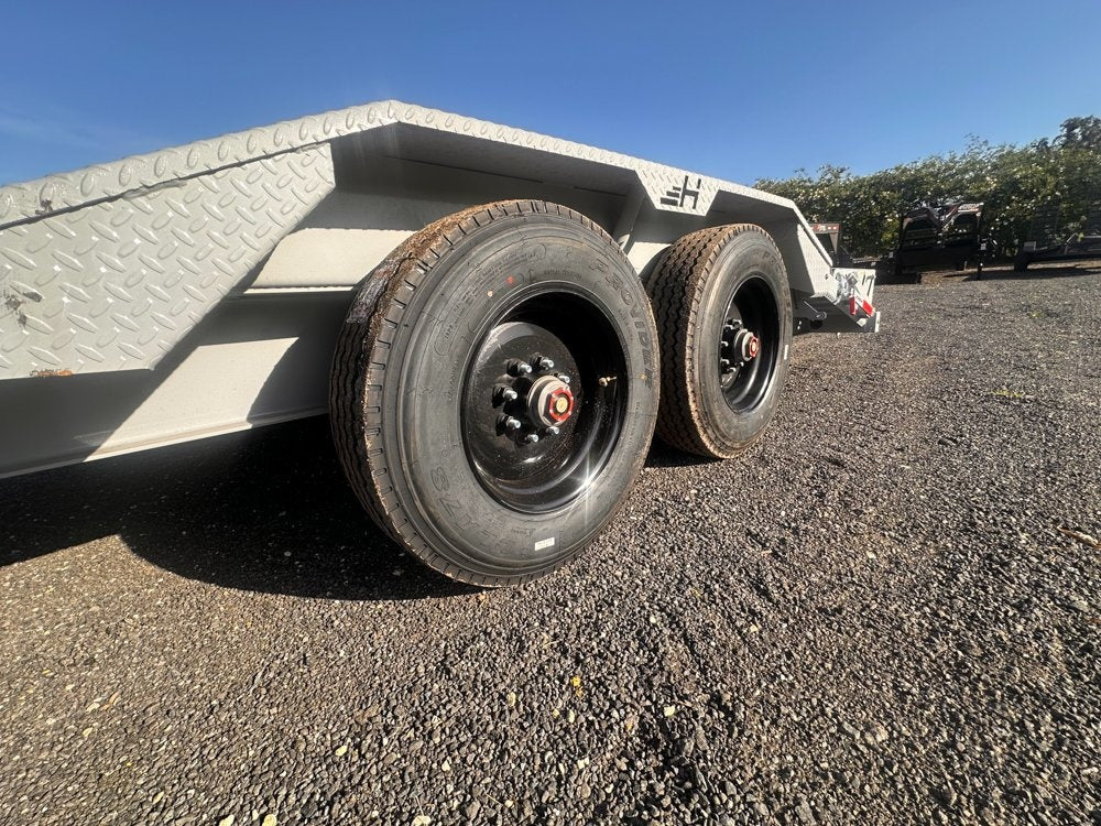 24' HEH Gooseneck Equipment Trailer (2) 10K Axles, Drive Over Fenders, 3' Dove W/ Mountain Ramps - Equipment Trailers - TrailerSwap