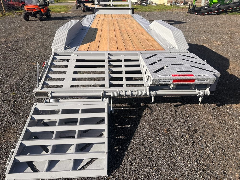 24' HEH Gooseneck Equipment Trailer (2) 10K Axles, Drive Over Fenders, 3' Dove W/ Mountain Ramps - Equipment Trailers - TrailerSwap