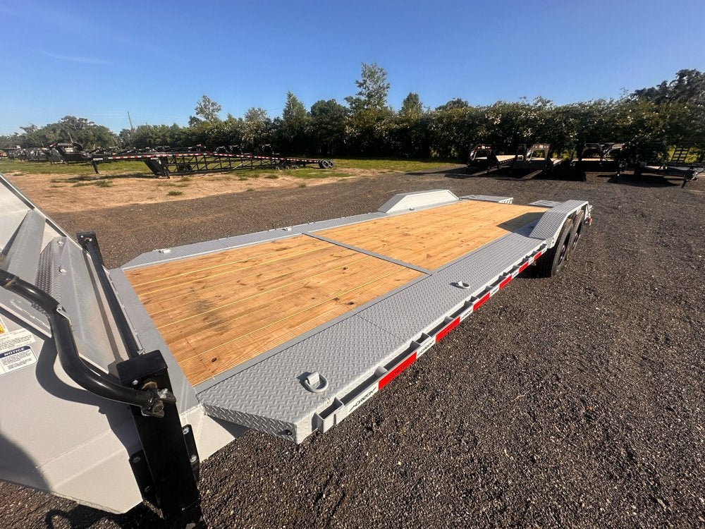 24' HEH Gooseneck Equipment Trailer (2) 10K Axles, Drive Over Fenders, 3' Dove W/ Mountain Ramps - Equipment Trailers - TrailerSwap