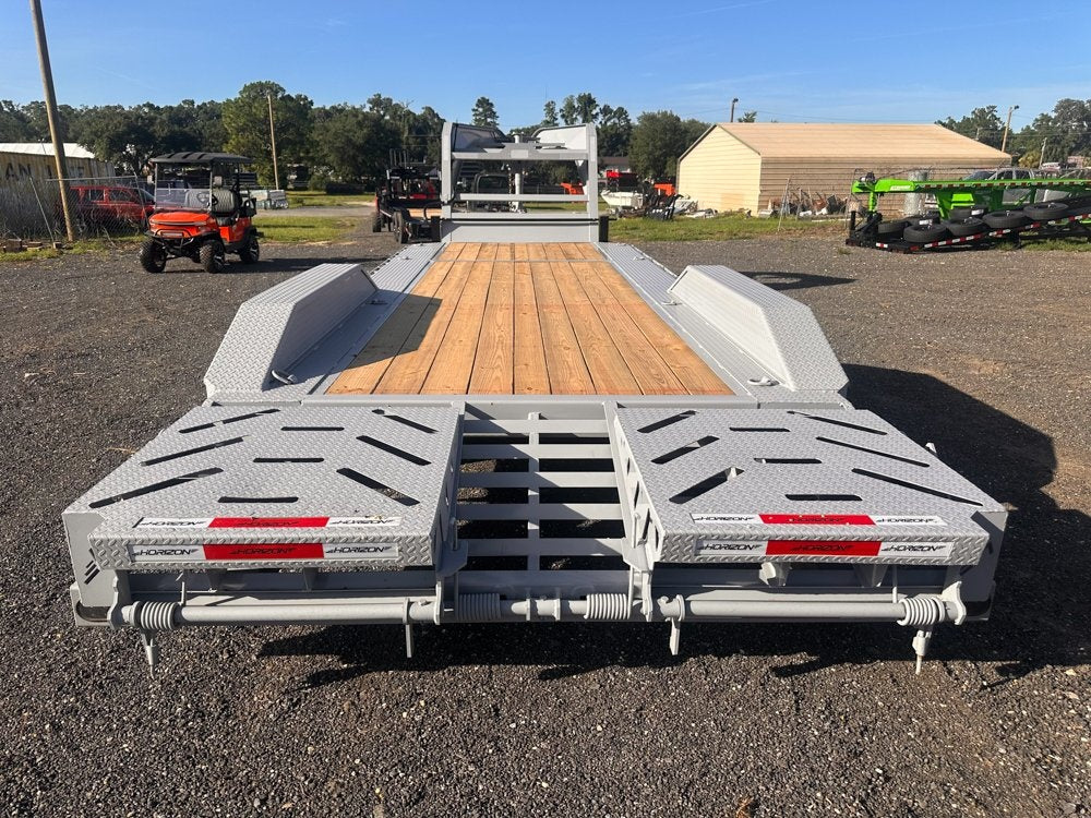 24' HEH Gooseneck Equipment Trailer (2) 10K Axles, Drive Over Fenders, 3' Dove W/ Mountain Ramps - Equipment Trailers - TrailerSwap
