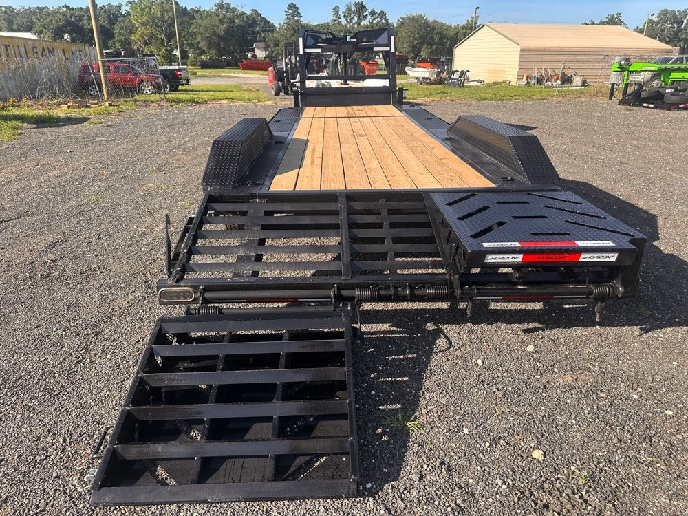 24' HEH Gooseneck Equipment Trailer (2) 10K Axles, Drive Over Fenders, 3' Dove W/ Mountain Ramps - Equipment Trailers - TrailerSwap