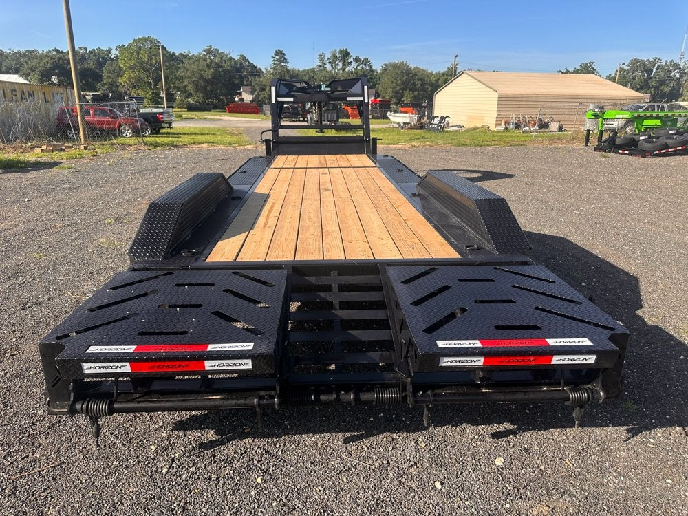 24' HEH Gooseneck Equipment Trailer (2) 10K Axles, Drive Over Fenders, 3' Dove W/ Mountain Ramps - Equipment Trailers - TrailerSwap