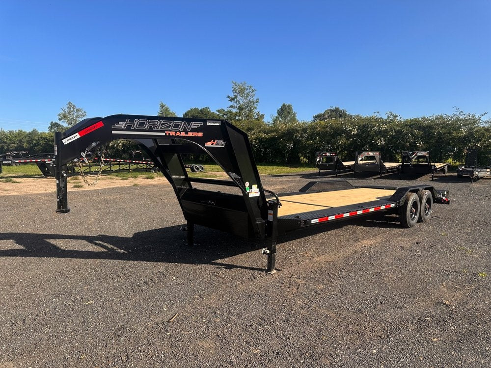 24' HEH Gooseneck Equipment Trailer (2) 10K Axles, Drive Over Fenders, 3' Dove W/ Mountain Ramps - Equipment Trailers - TrailerSwap