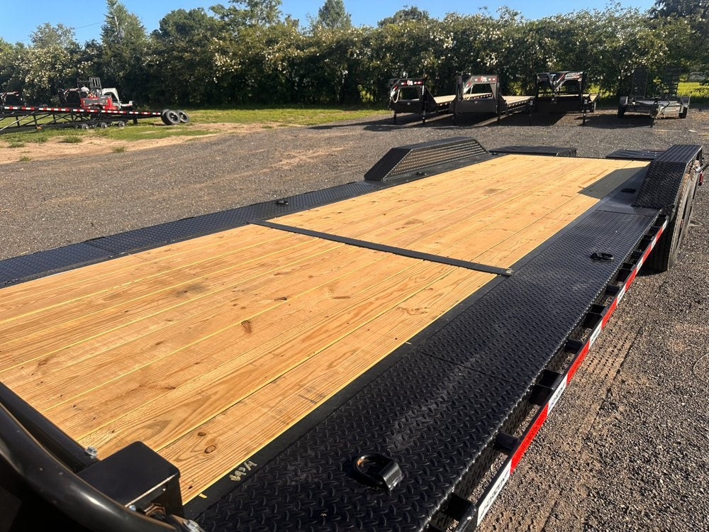 24' HEH Gooseneck Equipment Trailer (2) 10K Axles, Drive Over Fenders, 3' Dove W/ Mountain Ramps - Equipment Trailers - TrailerSwap