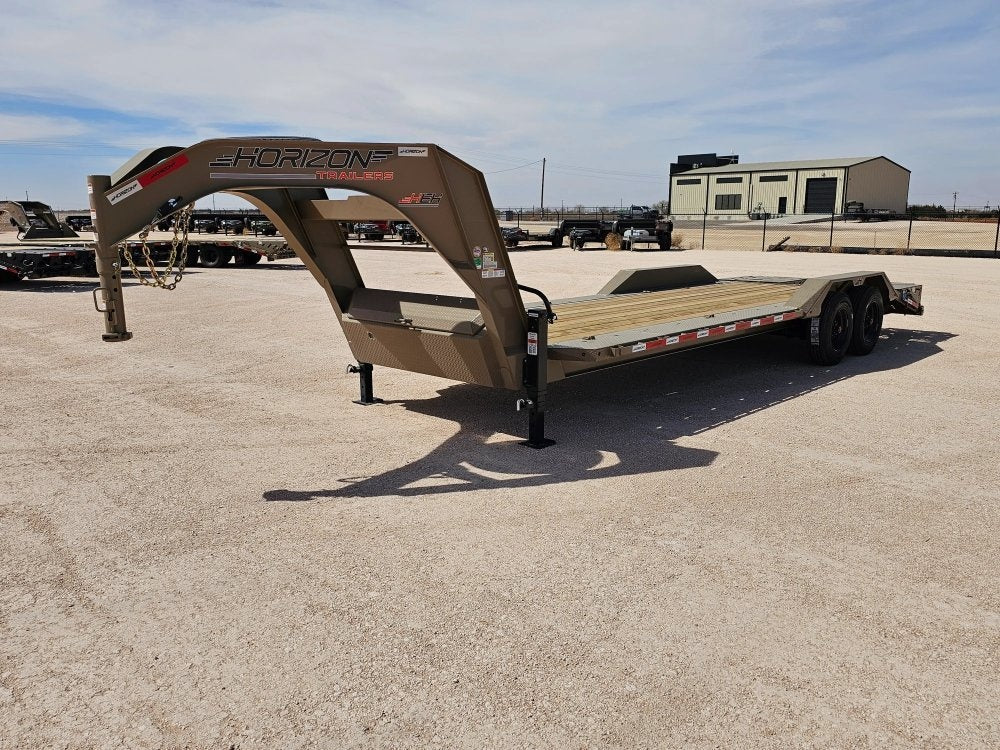 24' HEH Gooseneck Equipment Trailer Drive Over Fenders Mega Ramps - (2) 10K Axles - Low Profile Equipment Trailers - TrailerSwap