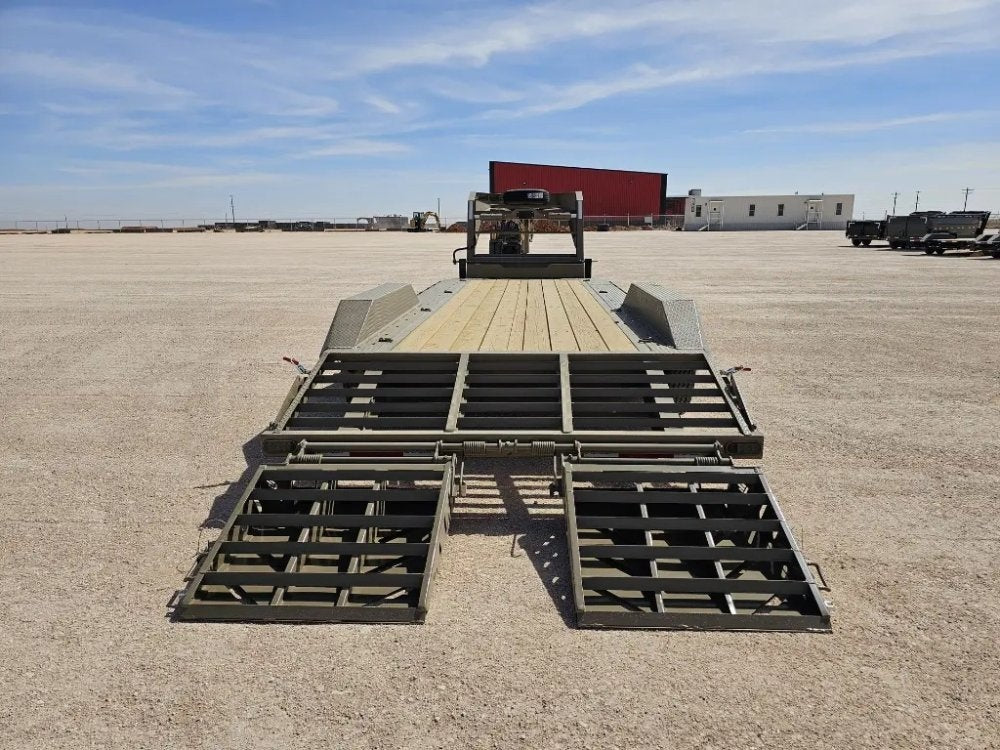 24' HEH Gooseneck Equipment Trailer Drive Over Fenders Mega Ramps - (2) 10K Axles - Low Profile Equipment Trailers - TrailerSwap