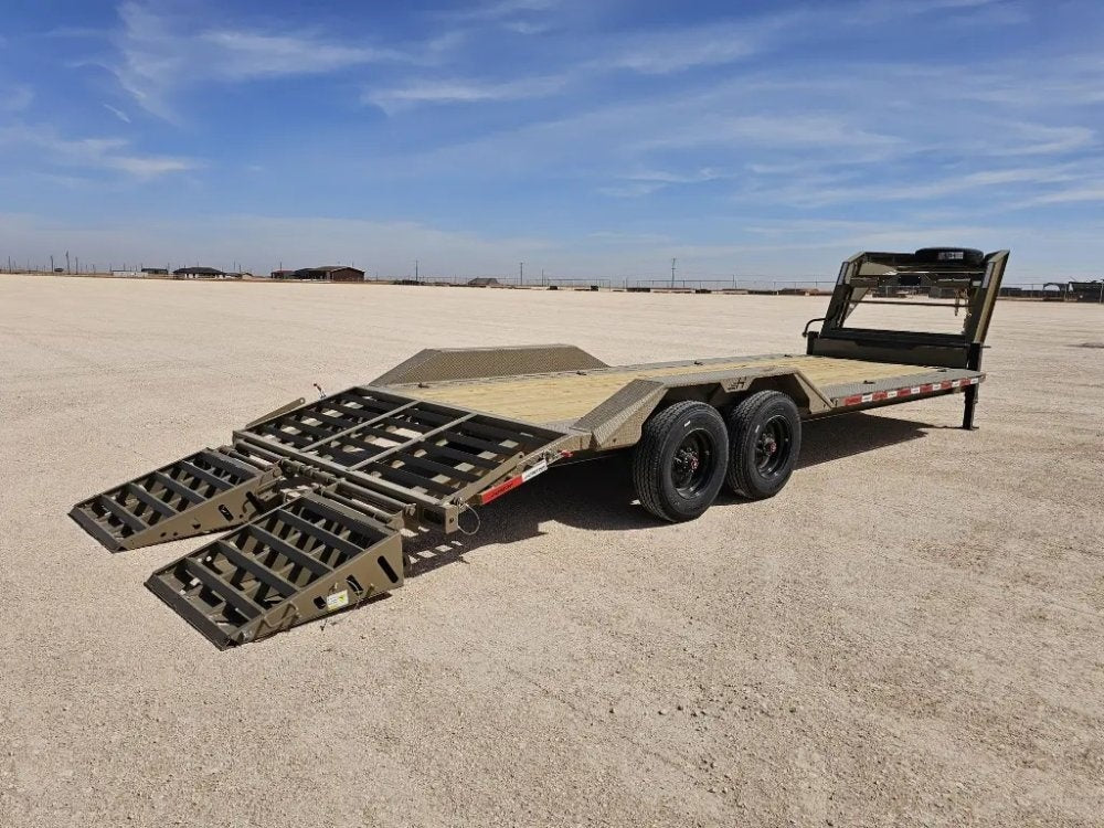 24' HEH Gooseneck Equipment Trailer Drive Over Fenders Mega Ramps - (2) 10K Axles - Low Profile Equipment Trailers - TrailerSwap