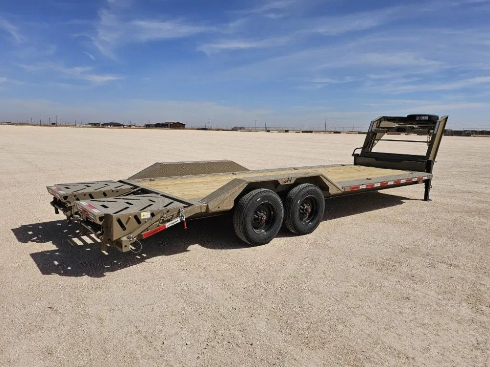 24' HEH Gooseneck Equipment Trailer Drive Over Fenders Mega Ramps - (2) 10K Axles - Low Profile Equipment Trailers - TrailerSwap