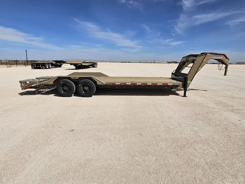 24' HEH Gooseneck Equipment Trailer Drive Over Fenders Mega Ramps - (2) 10K Axles - Low Profile Equipment Trailers - TrailerSwap