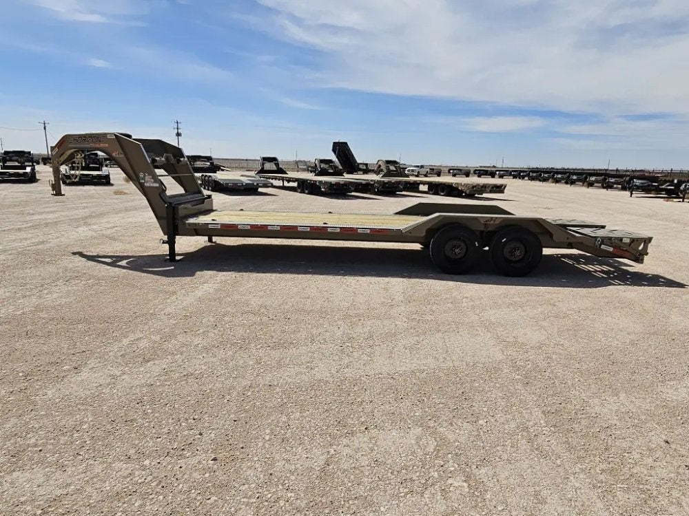 24' HEH Gooseneck Equipment Trailer Drive Over Fenders Mega Ramps - (2) 10K Axles - Low Profile Equipment Trailers - TrailerSwap