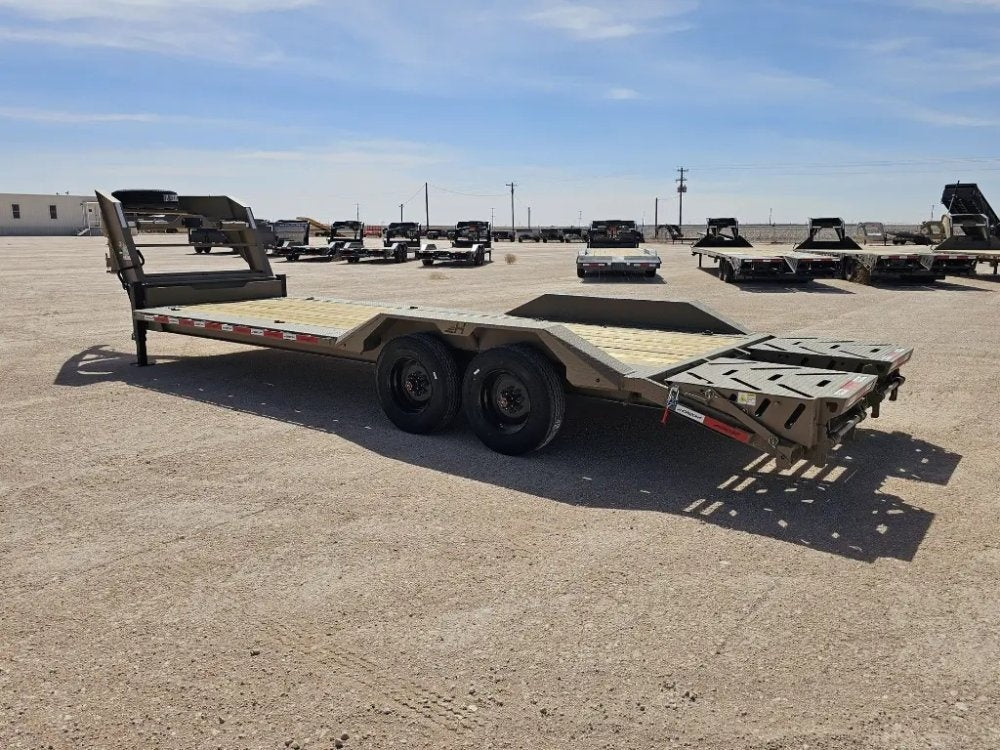 24' HEH Gooseneck Equipment Trailer Drive Over Fenders Mega Ramps - (2) 10K Axles - Low Profile Equipment Trailers - TrailerSwap