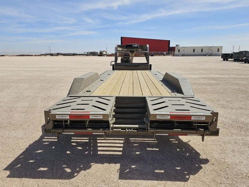 24' HEH Gooseneck Equipment Trailer Drive Over Fenders Mega Ramps - (2) 10K Axles - Low Profile Equipment Trailers - TrailerSwap