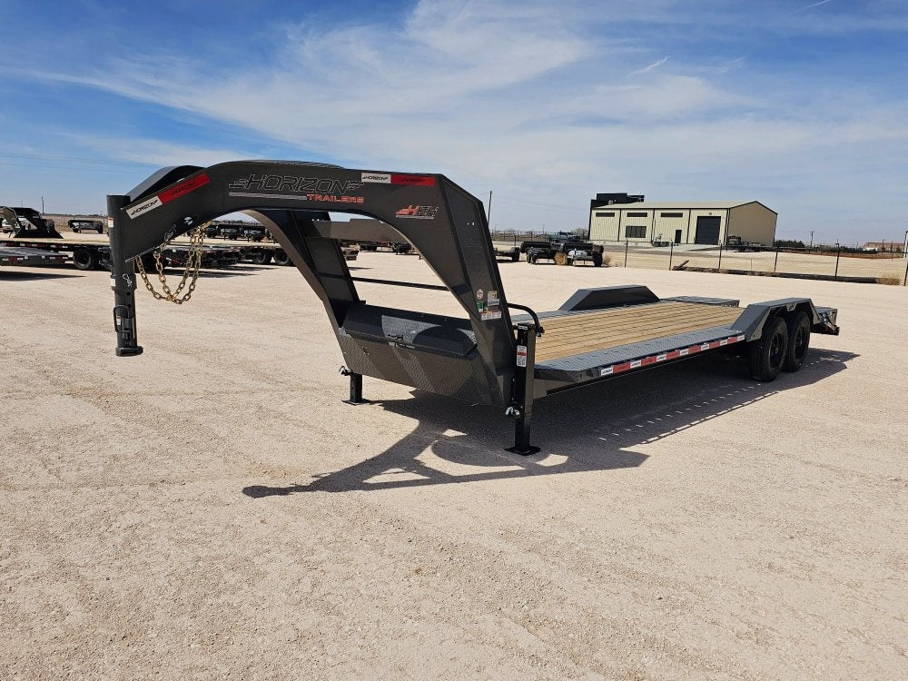 24' HEH Gooseneck Equipment Trailer Drive Over Fenders Mega Ramps - (2) 10K Axles - Low Profile Equipment Trailers - TrailerSwap