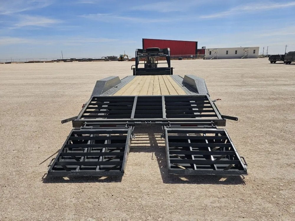 24' HEH Gooseneck Equipment Trailer Drive Over Fenders Mega Ramps - (2) 10K Axles - Low Profile Equipment Trailers - TrailerSwap