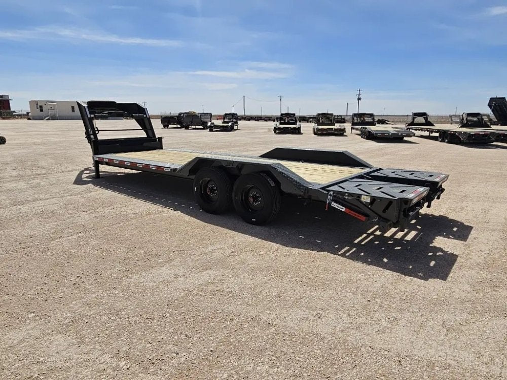 24' HEH Gooseneck Equipment Trailer Drive Over Fenders Mega Ramps - (2) 10K Axles - Low Profile Equipment Trailers - TrailerSwap