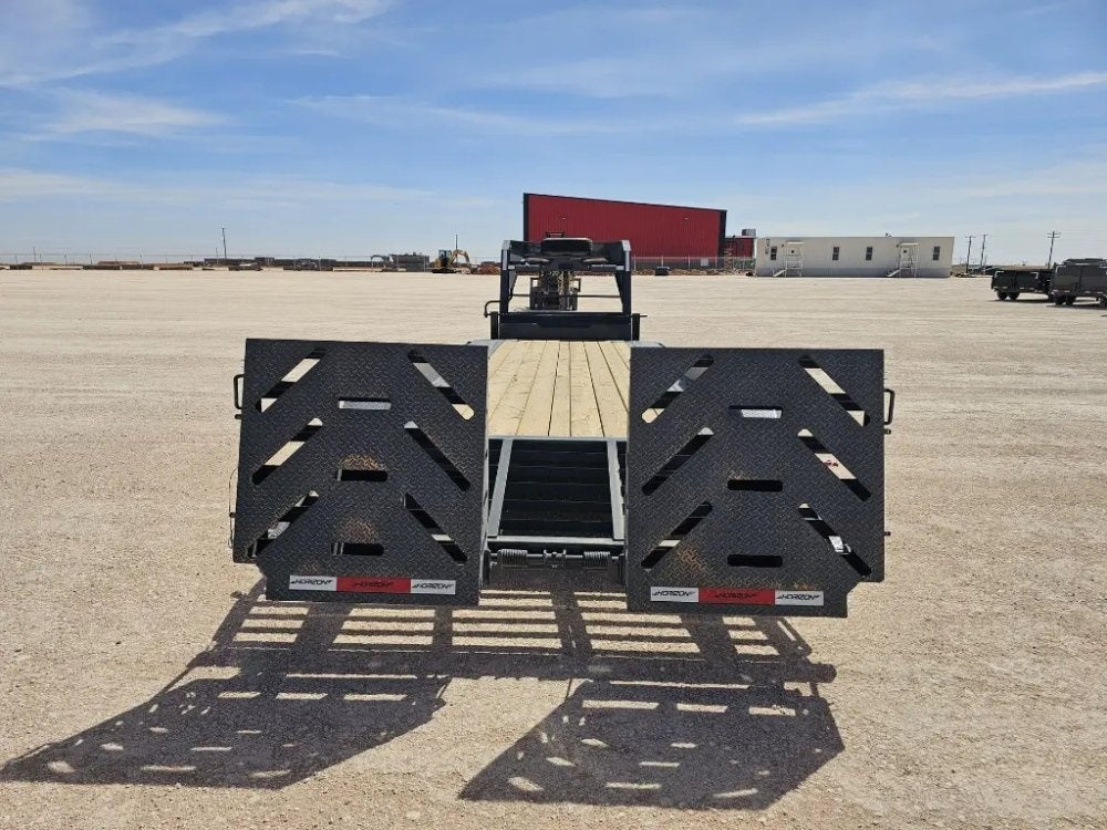 24' HEH Gooseneck Equipment Trailer Drive Over Fenders Mega Ramps - (2) 10K Axles - Low Profile Equipment Trailers - TrailerSwap