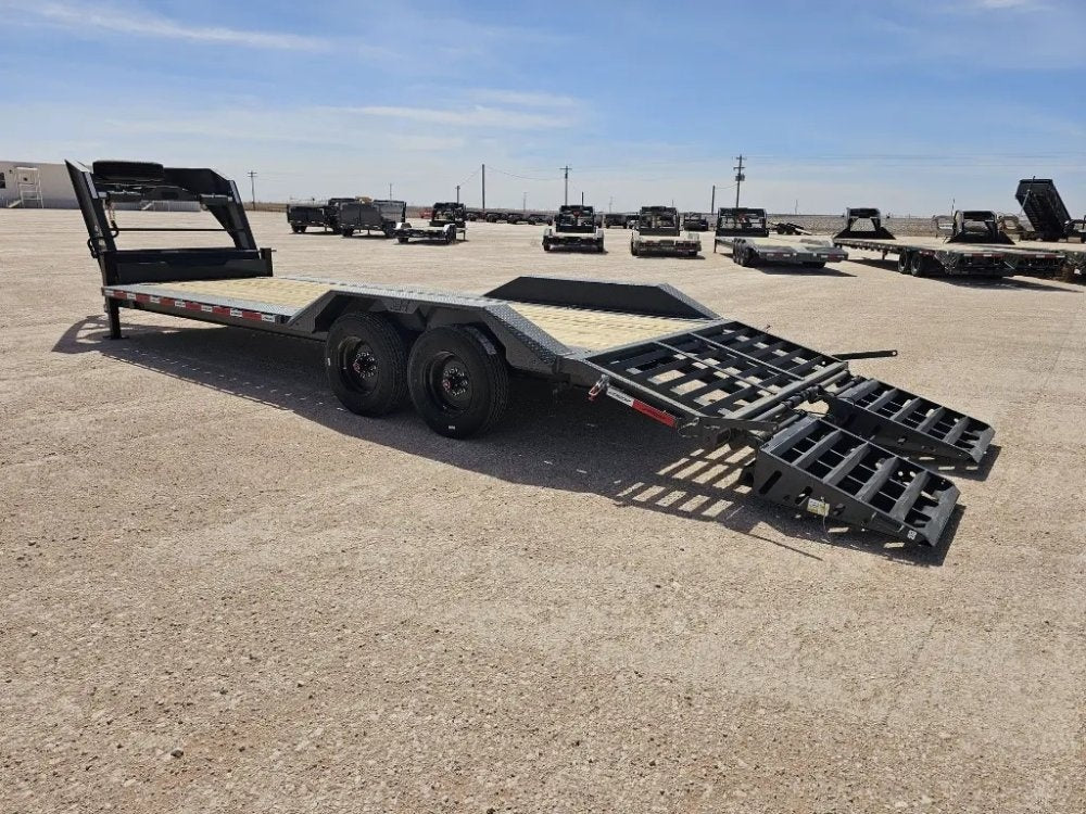 24' HEH Gooseneck Equipment Trailer Drive Over Fenders Mega Ramps - (2) 10K Axles - Low Profile Equipment Trailers - TrailerSwap