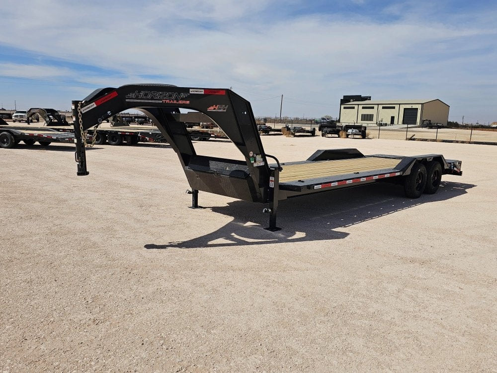 24' HEH Gooseneck Equipment Trailer Drive Over Fenders Mega Ramps - (2) 10K Axles - Low Profile Equipment Trailers - TrailerSwap