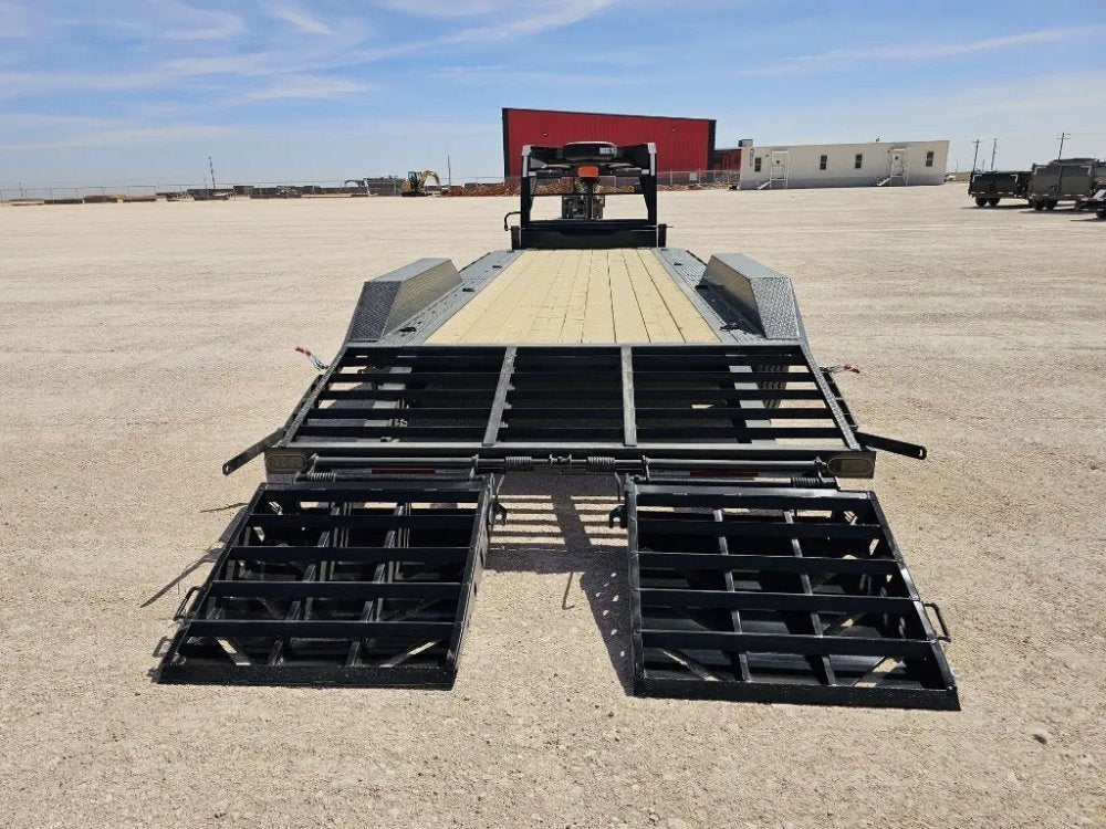 24' HEH Gooseneck Equipment Trailer Drive Over Fenders Mega Ramps - (2) 10K Axles - Low Profile Equipment Trailers - TrailerSwap