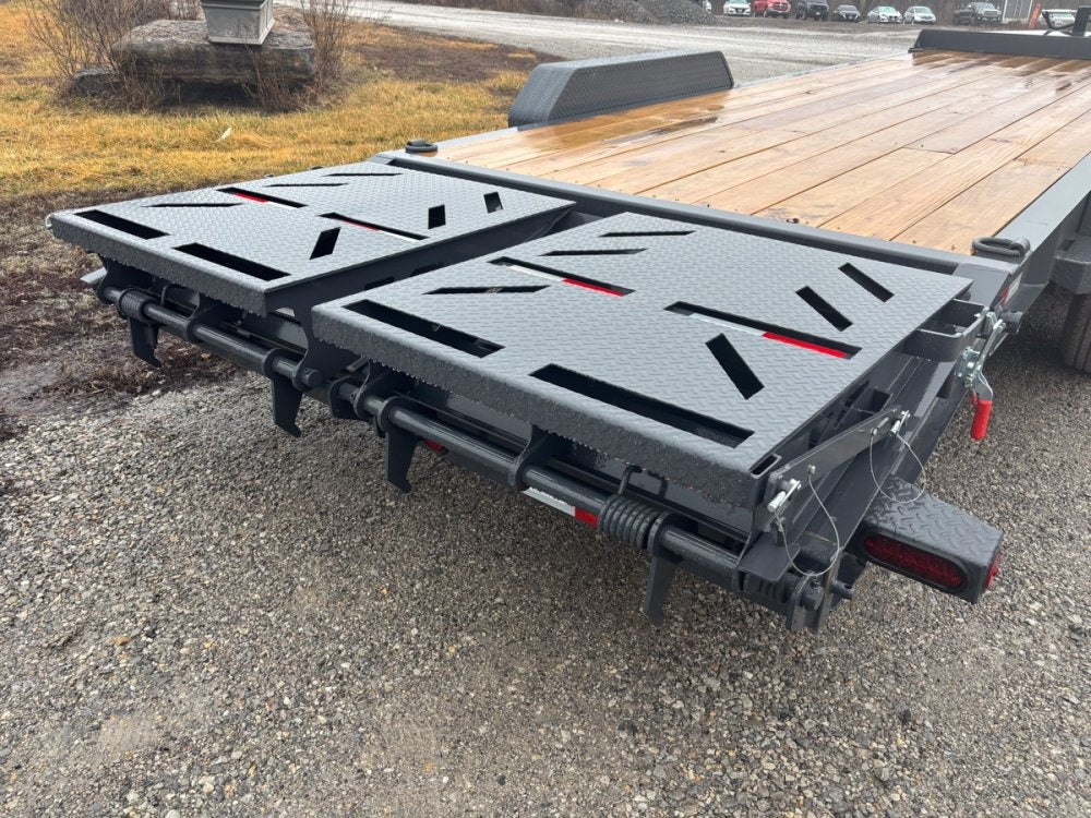24' Iron Bull EWB Bumper Pull Equipment Trailer Mega Ramps - (2) 7,000 lb Axles - Low Profile Equipment Trailers - TrailerSwap