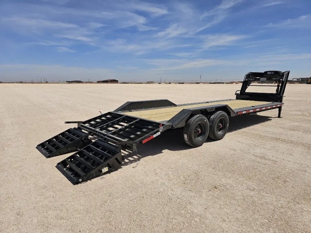 26' HEH Gooseneck Equipment Trailer Drive Over Fenders Mega Ramps - (2) 10K Axles - Low Profile Equipment Trailers - TrailerSwap