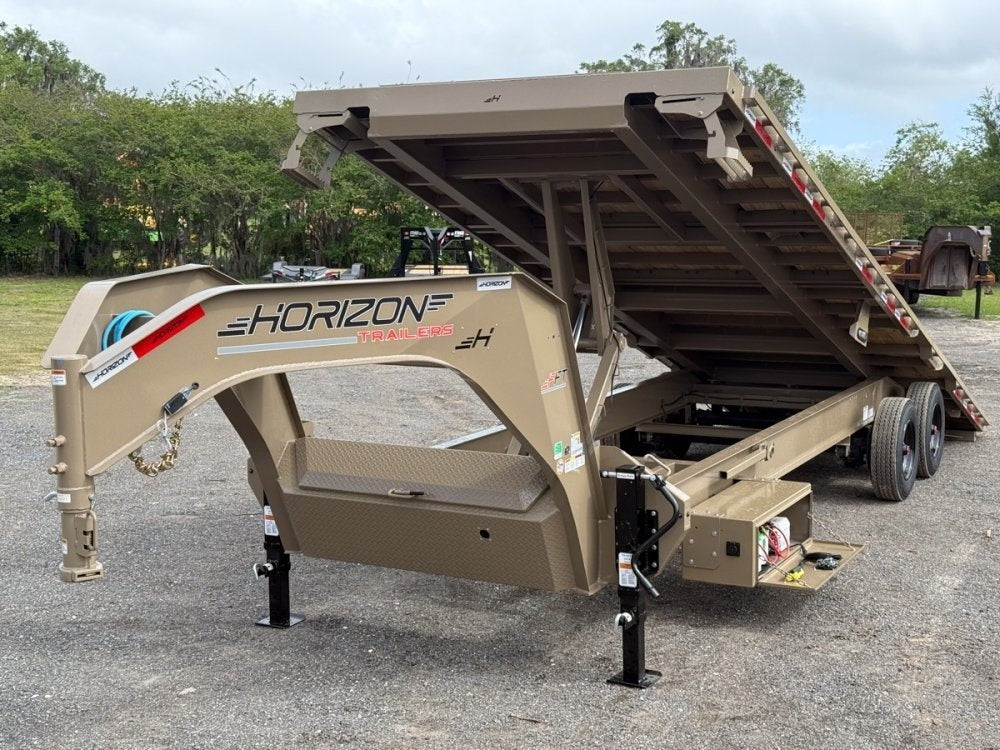 28' Horizon FFT Gooseneck Full Deckover TIlt Trailer - (2) 10K Axles - Super Single Deckover - TrailerSwap