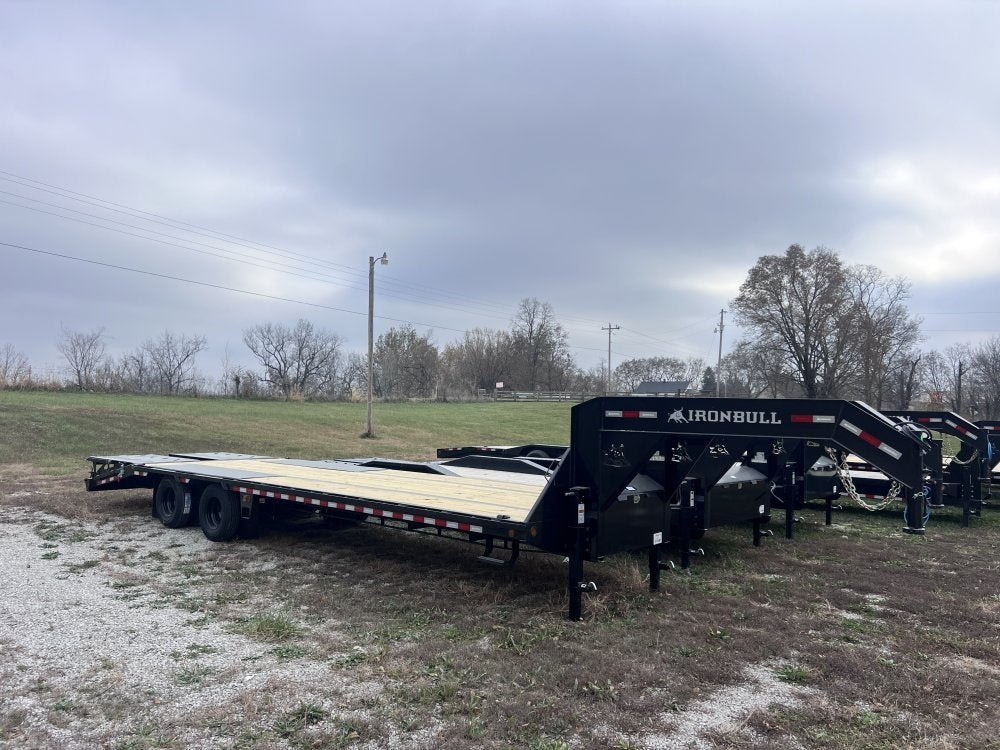 30' Iron Bull FLG Gooseneck Deckover Trailer Mega Ramps - (2) 10,000 lb Axles - Dual Wheel Deckover - DO 10K MR DW - TrailerSwap