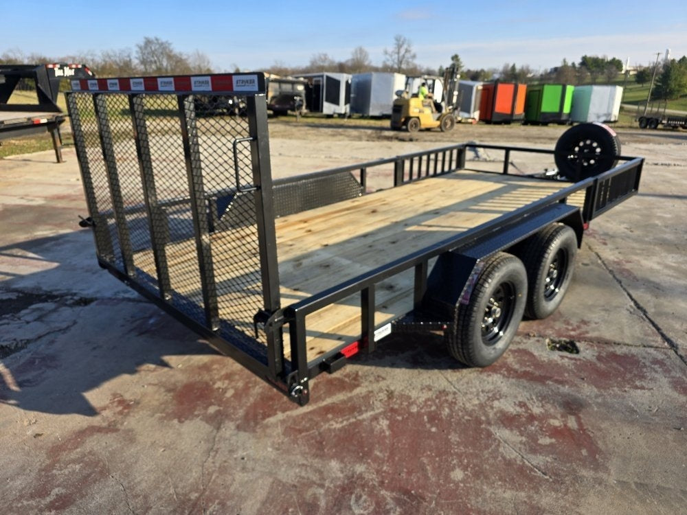 16' Utility Trailer (2) 3.5K Axles, 83" Wide, Side Ramps and 4' Gate 4068
