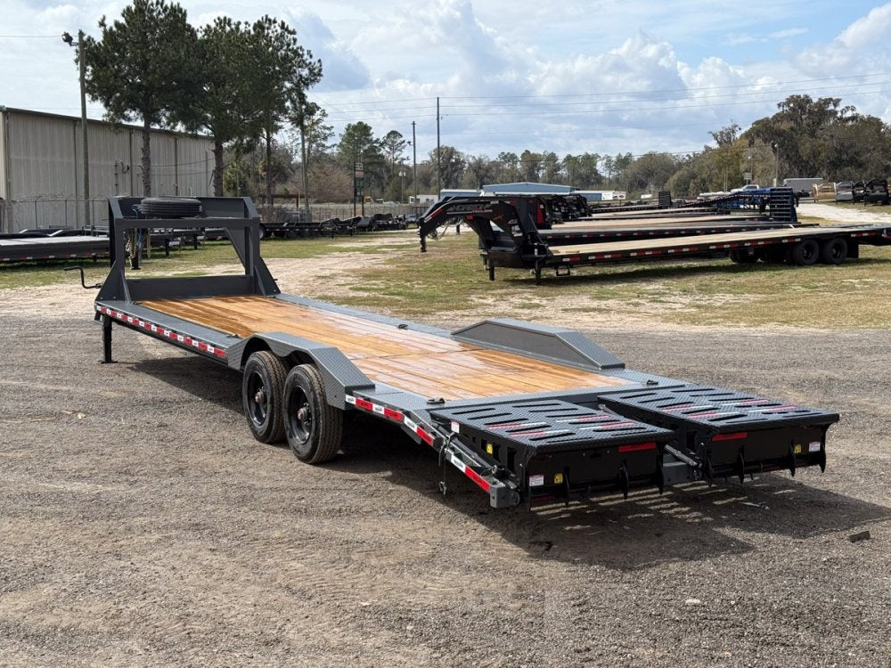32' Dura-Hual EKH Gooseneck Equipment Trailer Drive Over Fenders Mega Ramps - (2) 10K Axles - Low Profile Equipment Trailers - TrailerSwap