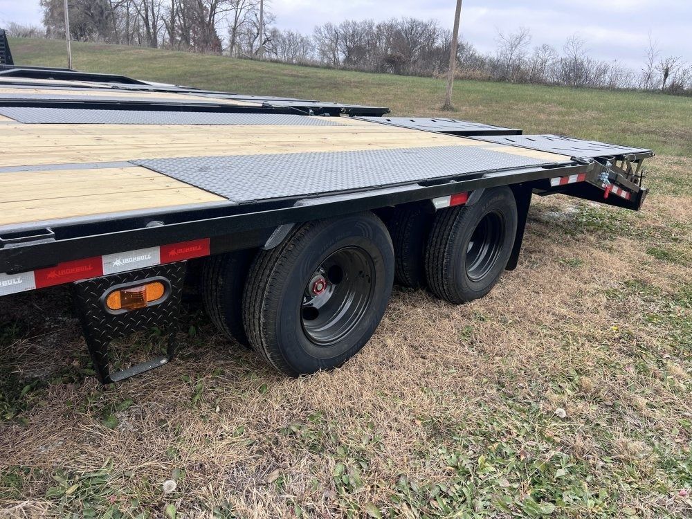 32' Iron Bull FLG Gooseneck Deckover Trailer Mega Ramps - (2) 10,000 lb Axles - Dual Wheel Deckover - DO 10K MR DW - TrailerSwap